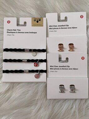 LULULEMON Mini Hair Claw Jewelled Clips & Charm Hair Ties SET